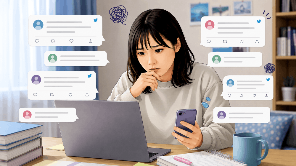 オープンカンパニーが意味ないという口コミを見る女子学生