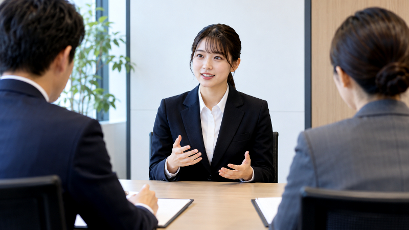 模擬面接で就活対策を受ける日本人女子学生